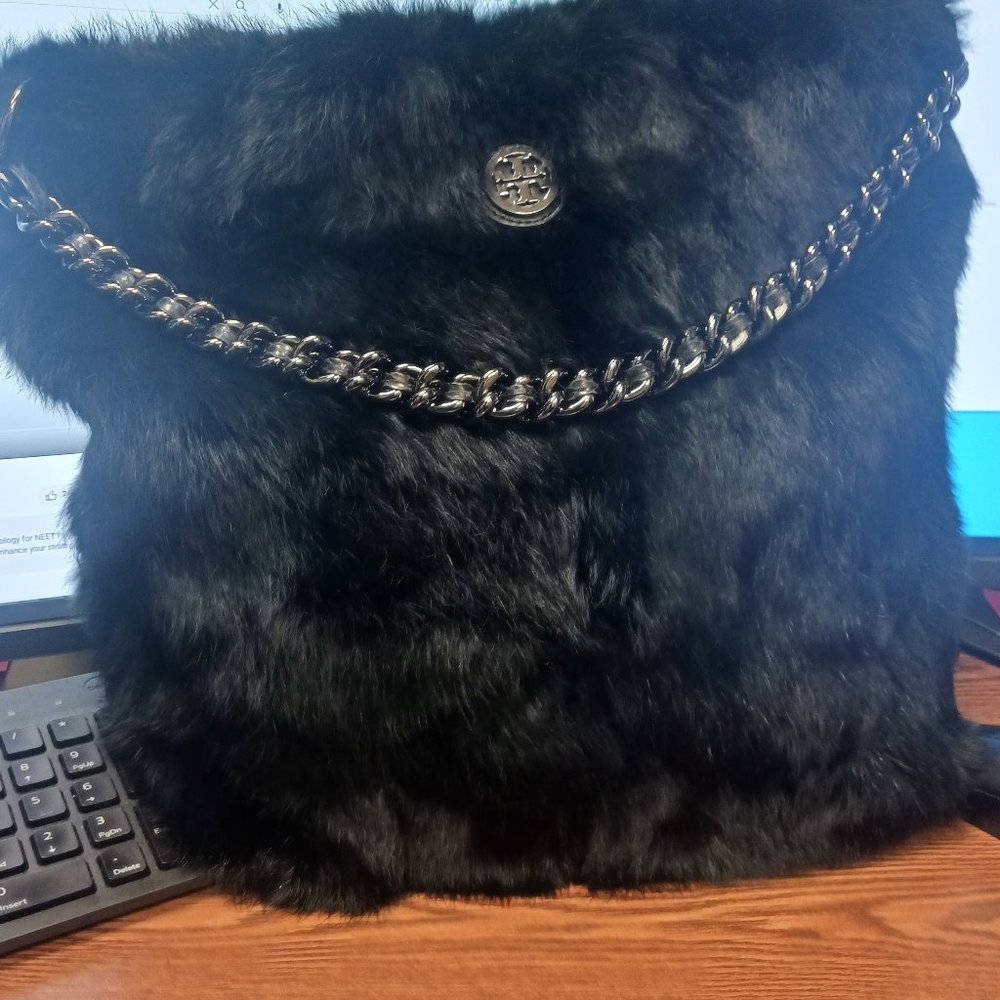 Tory burch black rabbit fur purse